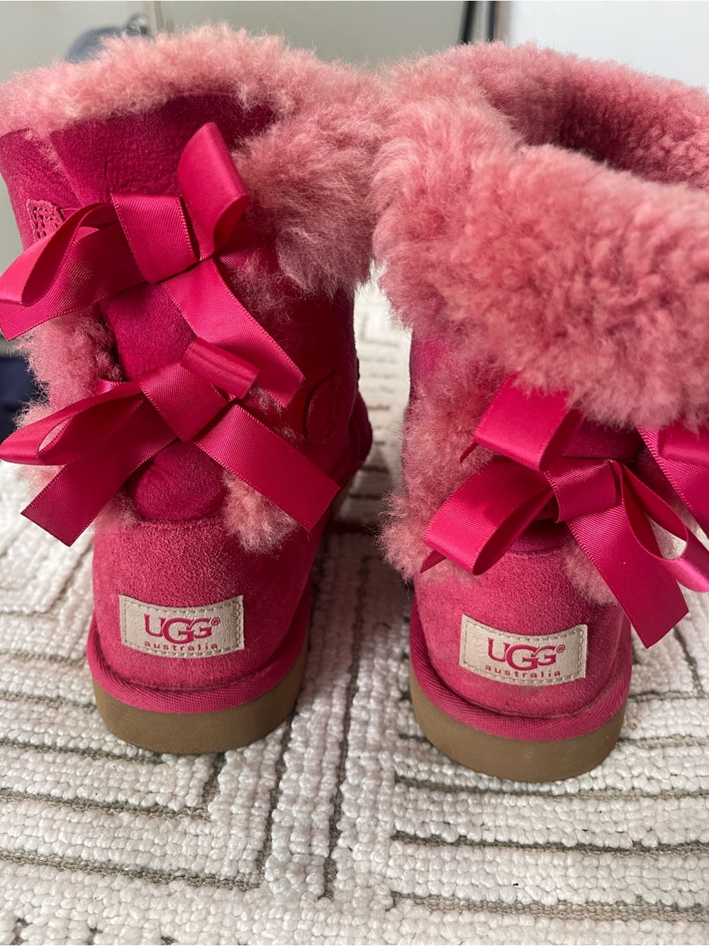 UGG Kids Hot Pink Bow Shearling Boots